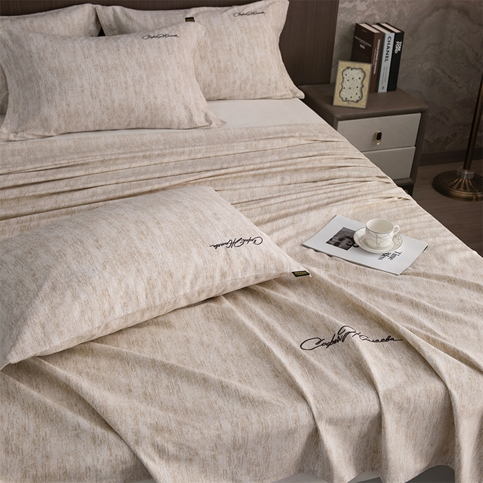 91家纺网 家纺一手货源 找家纺 春皖家纺 2025新款棉天丝纯色刺绣四件套单品系列-单床单 亮绮黄