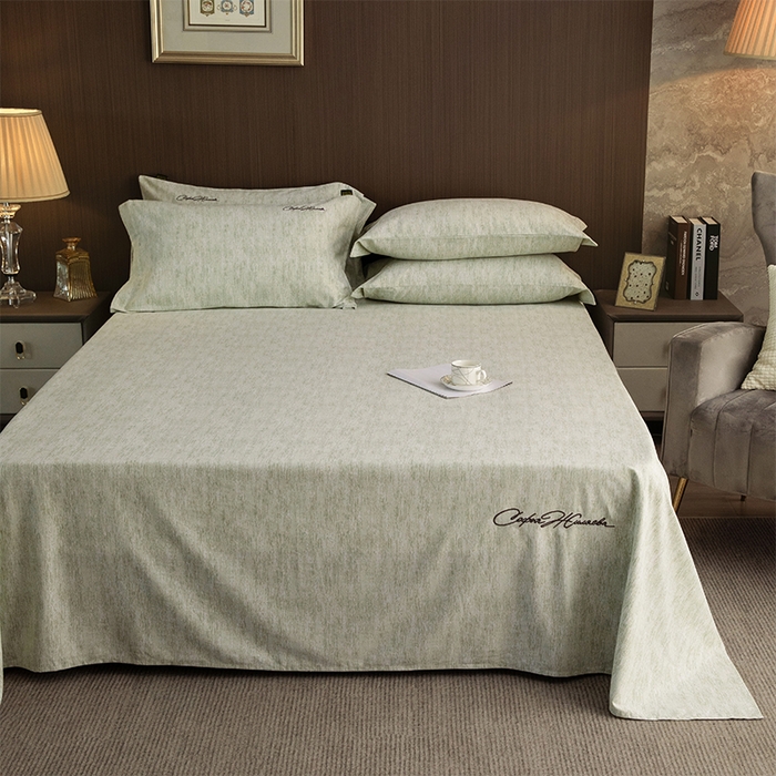 91家纺网 家纺一手货源 找家纺 春皖家纺 2025新款棉天丝纯色刺绣四件套单品系列-单床单 苔绮绿