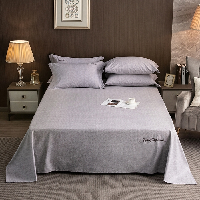 春皖家纺 2025新款棉天丝纯色刺绣四件套单品系列-单床单 钛绮灰