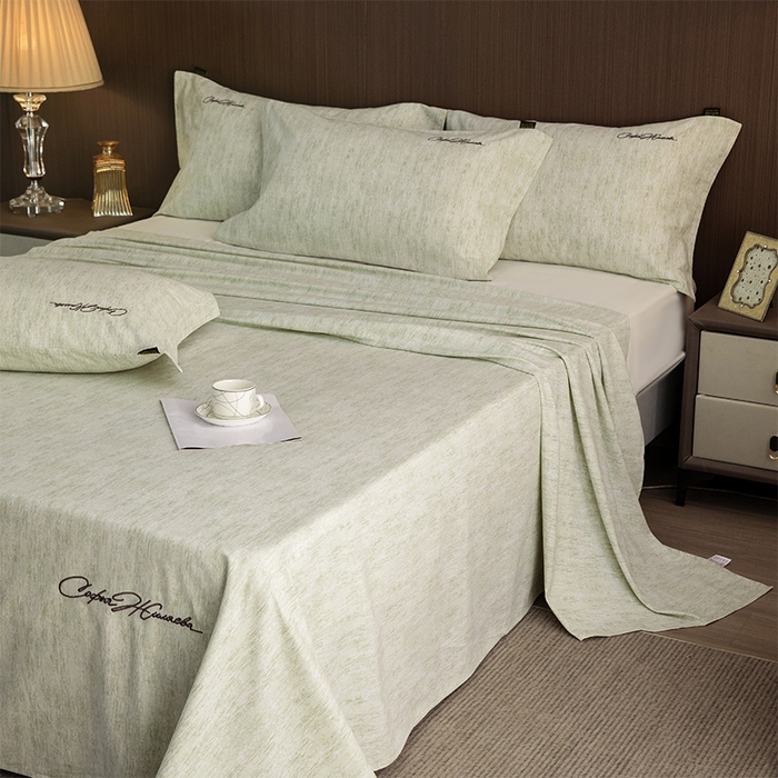 91家纺网 家纺一手货源 找家纺 春皖家纺 2025新款棉天丝纯色刺绣四件套单品系列-单床单 苔绮绿