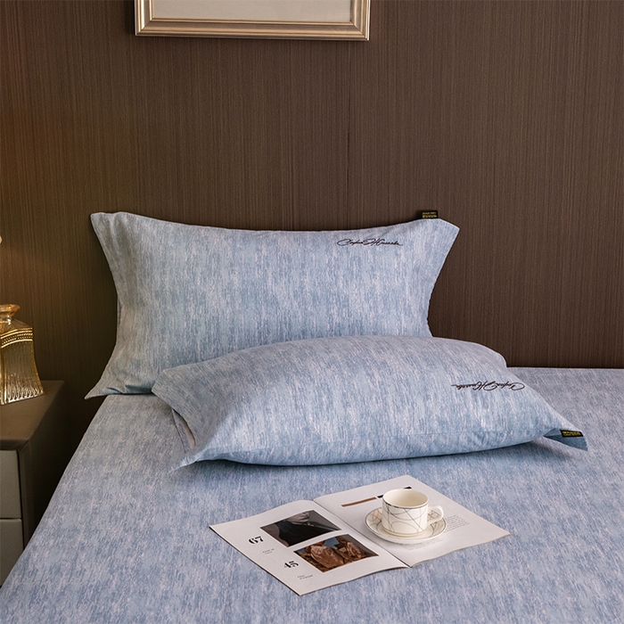 91家纺网 家纺一手货源 找家纺 春皖家纺 2025新款棉天丝纯色刺绣四件套单品系列-单枕套 宝绮蓝