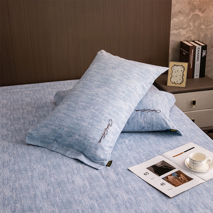 91家纺网 家纺一手货源 找家纺 春皖家纺 2025新款棉天丝纯色刺绣四件套单品系列-单枕套 宝绮蓝