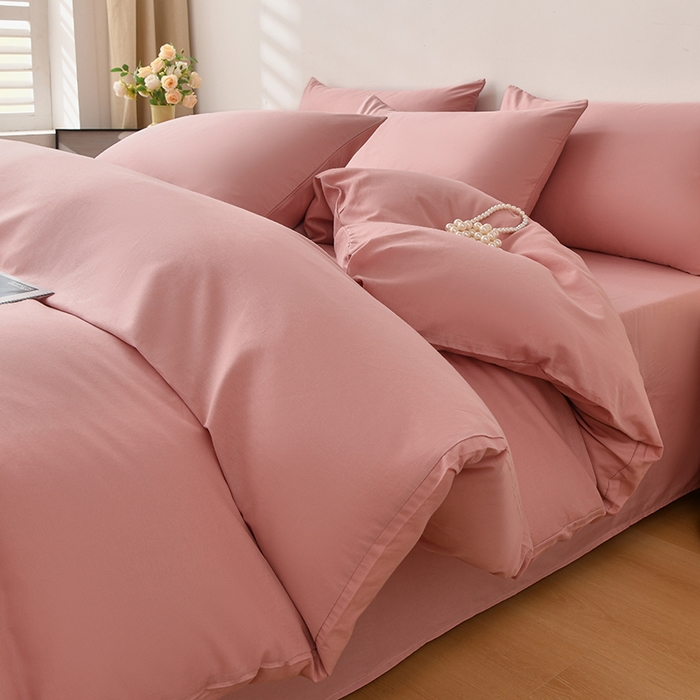 宇彬家纺 2026直播热爆新款A类13374全棉一字绣纯色四件套贡缎新疆长绒匹马棉可定做 眠系列-紫豆沙