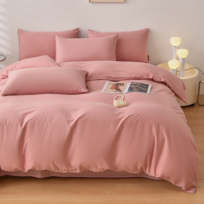 91家纺网 家纺一手货源 找家纺 宇彬家纺 2026直播热爆新款A类13374全棉一字绣纯色四件套贡缎新疆长绒匹马棉可定做 眠系列-紫豆沙