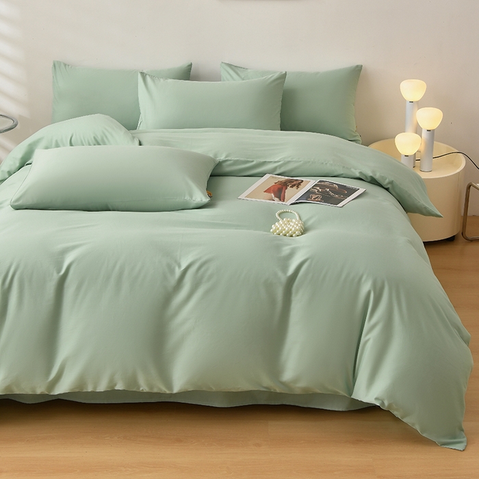 91家纺网 家纺一手货源 找家纺 宇彬家纺 2026直播热爆新款A类13374全棉一字绣纯色四件套贡缎新疆长绒匹马棉可定做 眠系列-炫彩绿