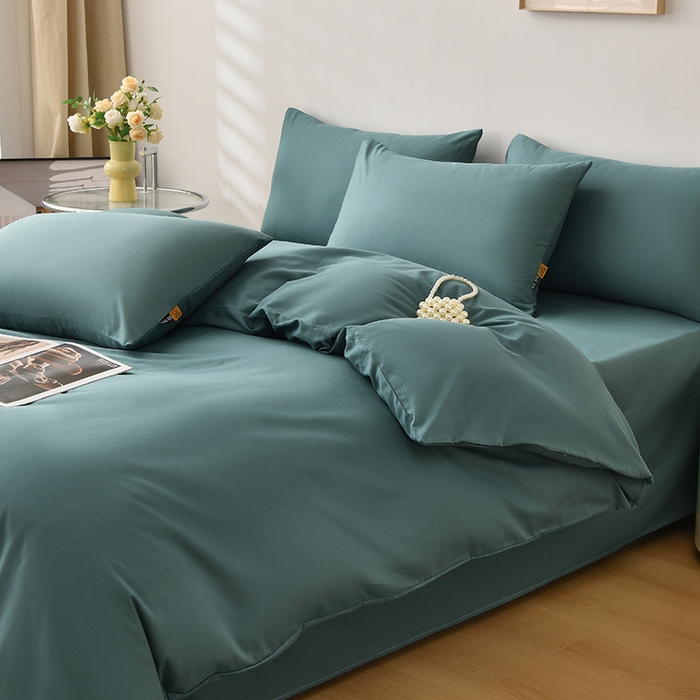 91家纺网 家纺一手货源 找家纺 宇彬家纺 2026直播热爆新款A类13374全棉一字绣纯色四件套贡缎新疆长绒匹马棉可定做 眠系列-摩卡绿