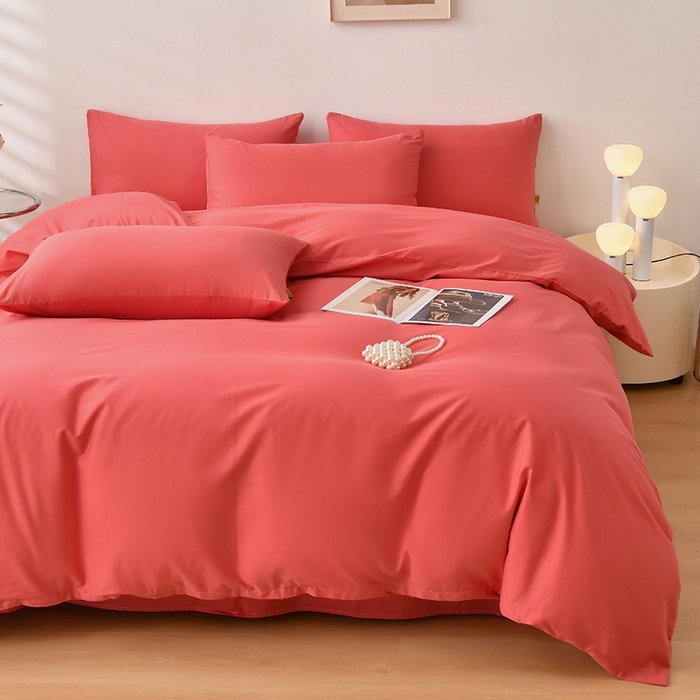 91家纺网 家纺一手货源 找家纺 宇彬家纺 2026直播热爆新款A类13374全棉一字绣纯色四件套贡缎新疆长绒匹马棉可定做 眠系列-宝石红