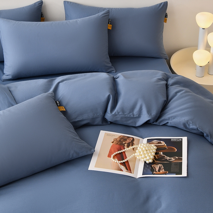 91家纺网 家纺一手货源 找家纺 宇彬家纺 2026直播热爆新款A类13374全棉一字绣纯色四件套贡缎新疆长绒匹马棉可定做 眠系列- 宾利蓝