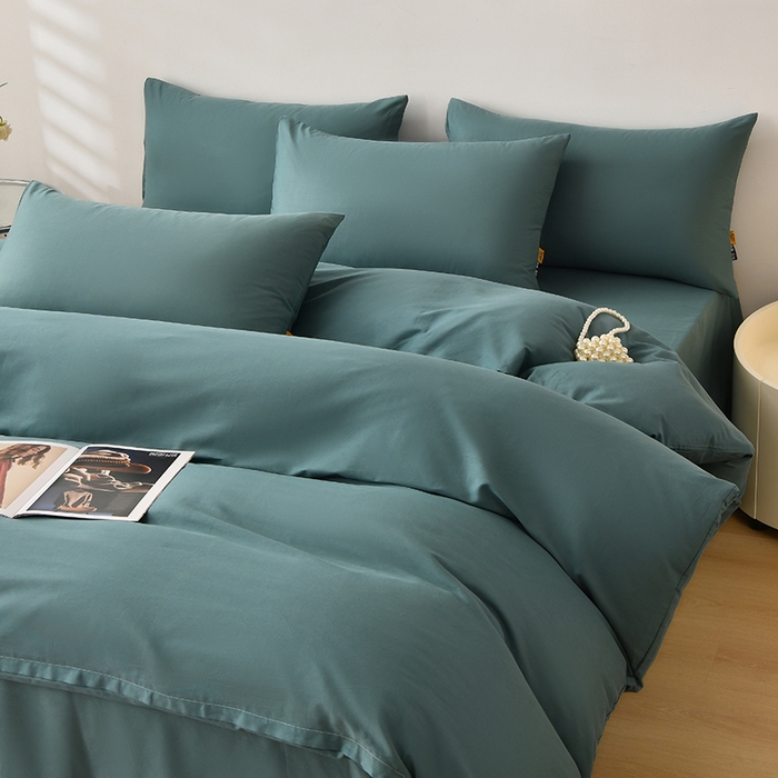 91家纺网 家纺一手货源 找家纺 宇彬家纺 2026直播热爆新款A类13374全棉一字绣纯色四件套贡缎新疆长绒匹马棉可定做 眠系列-摩卡绿