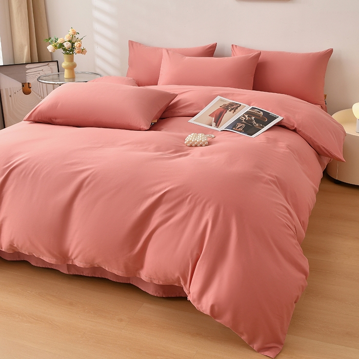 91家纺网 家纺一手货源 找家纺 宇彬家纺 2026直播热爆新款A类13374全棉一字绣纯色四件套贡缎新疆长绒匹马棉可定做 眠系列-奶油粉