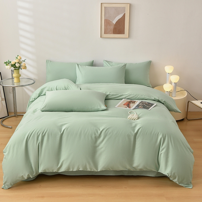 91家纺网 家纺一手货源 找家纺 宇彬家纺 2026直播热爆新款A类13374全棉一字绣纯色四件套贡缎新疆长绒匹马棉可定做 眠系列-炫彩绿