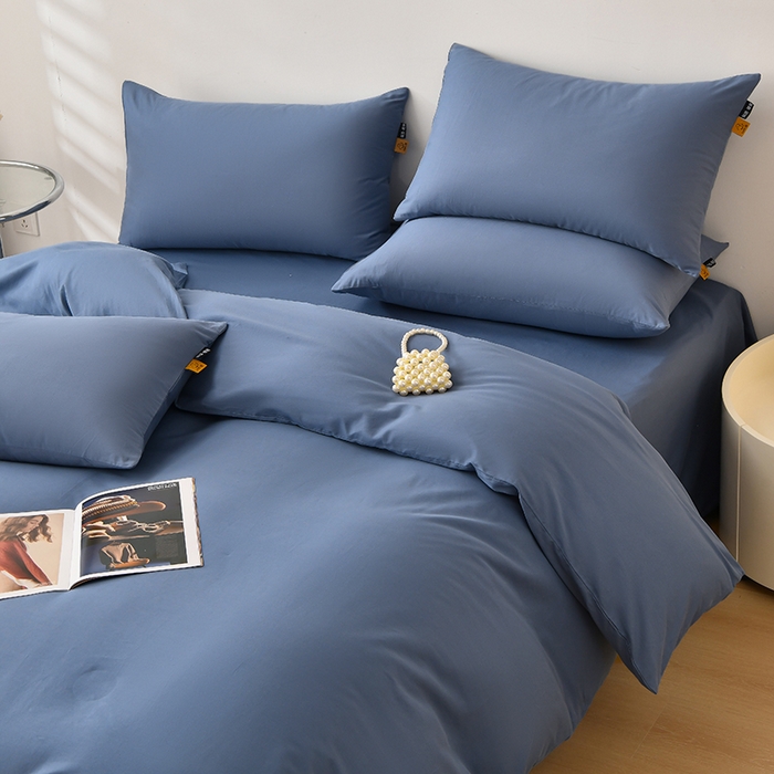 91家纺网 家纺一手货源 找家纺 宇彬家纺 2026直播热爆新款A类13374全棉一字绣纯色四件套贡缎新疆长绒匹马棉可定做 眠系列- 宾利蓝