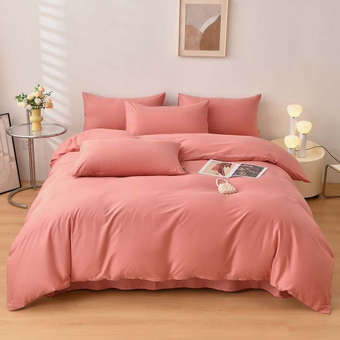 91家纺网 家纺一手货源 找家纺 宇彬家纺 2026直播热爆新款A类13374全棉一字绣纯色四件套贡缎新疆长绒匹马棉可定做 眠系列-奶油粉