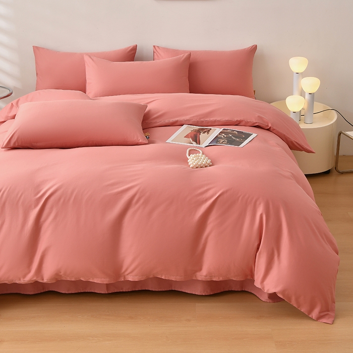 91家纺网 家纺一手货源 找家纺 宇彬家纺 2026直播热爆新款A类13374全棉一字绣纯色四件套贡缎新疆长绒匹马棉可定做 眠系列-奶油粉