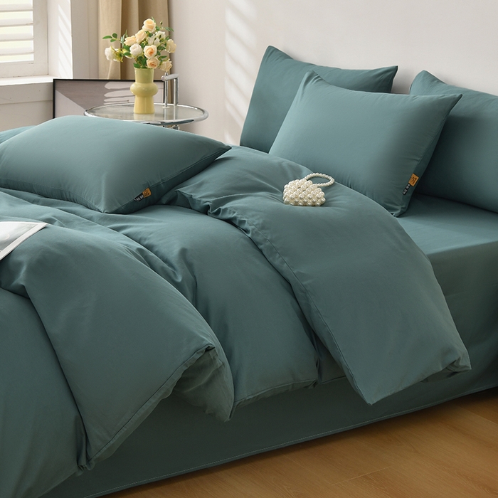 91家纺网 家纺一手货源 找家纺 宇彬家纺 2026直播热爆新款A类13374全棉一字绣纯色四件套贡缎新疆长绒匹马棉可定做 眠系列-摩卡绿