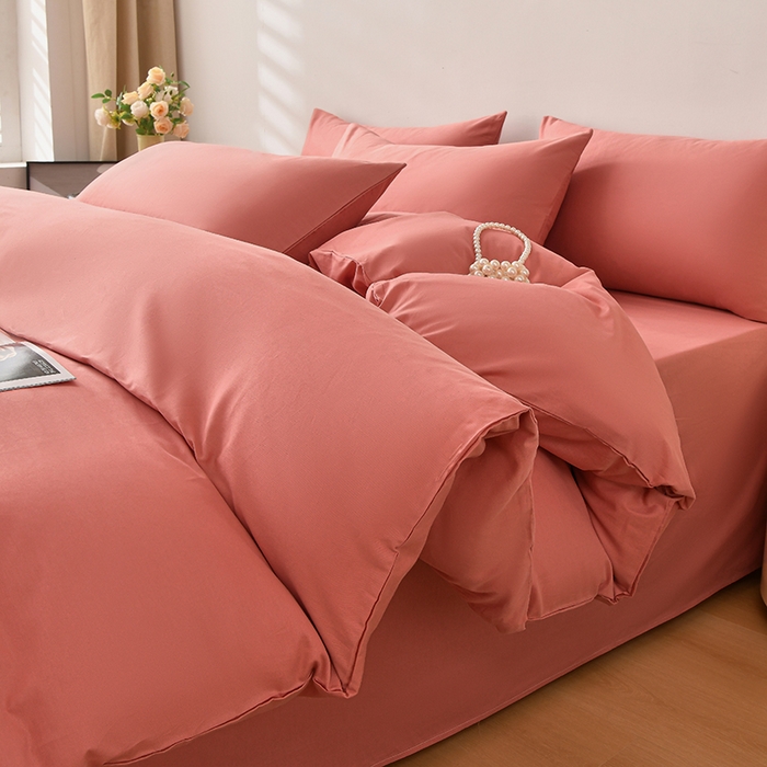 宇彬家纺 2026直播热爆新款A类13374全棉一字绣纯色四件套贡缎新疆长绒匹马棉可定做 眠系列-奶油粉