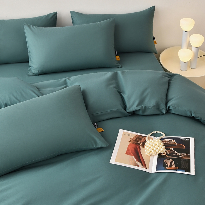 91家纺网 家纺一手货源 找家纺 宇彬家纺 2026直播热爆新款A类13374全棉一字绣纯色四件套贡缎新疆长绒匹马棉可定做 眠系列-摩卡绿