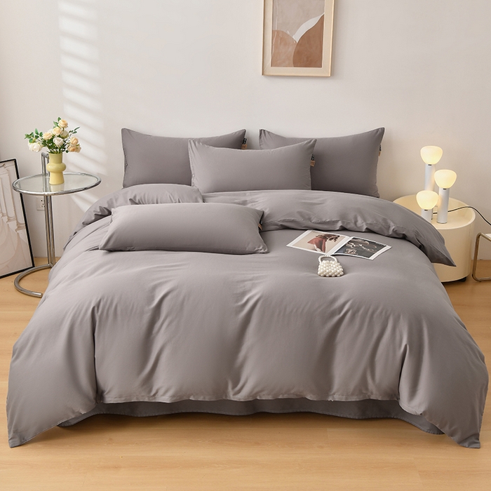 91家纺网 家纺一手货源 找家纺 宇彬家纺 2026直播热爆新款A类13374全棉一字绣纯色四件套贡缎新疆长绒匹马棉可定做 眠系列-绅士灰