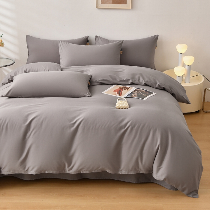 91家纺网 家纺一手货源 找家纺 宇彬家纺 2026直播热爆新款A类13374全棉一字绣纯色四件套贡缎新疆长绒匹马棉可定做 眠系列-绅士灰