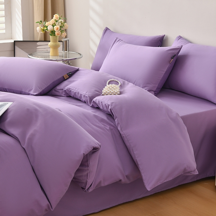 91家纺网 家纺一手货源 找家纺 宇彬家纺 2026直播热爆新款A类13374全棉一字绣纯色四件套贡缎新疆长绒匹马棉可定做 眠系列-典雅紫