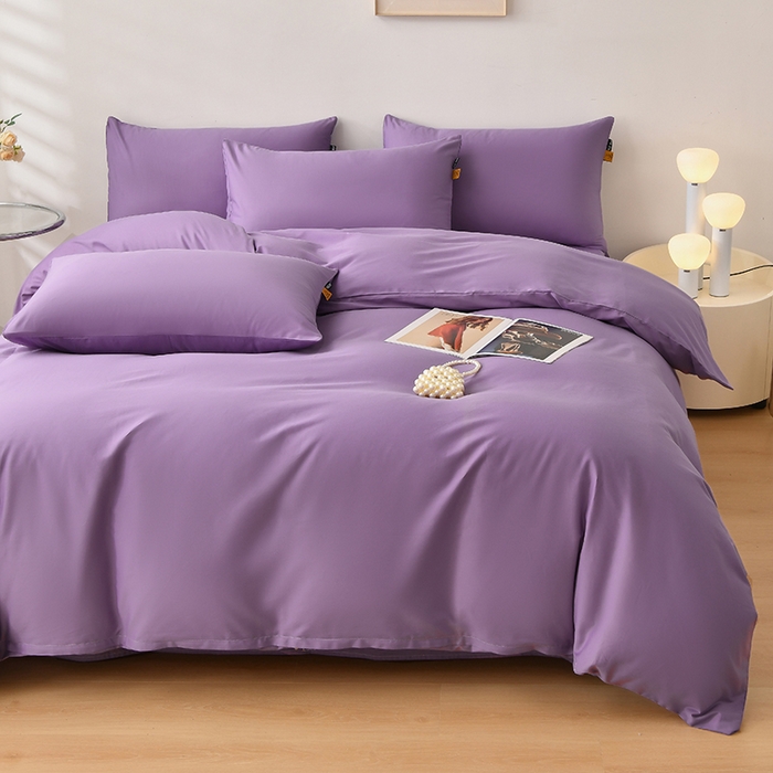 91家纺网 家纺一手货源 找家纺 宇彬家纺 2026直播热爆新款A类13374全棉一字绣纯色四件套贡缎新疆长绒匹马棉可定做 眠系列-典雅紫