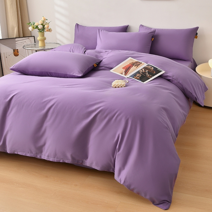 91家纺网 家纺一手货源 找家纺 宇彬家纺 2026直播热爆新款A类13374全棉一字绣纯色四件套贡缎新疆长绒匹马棉可定做 眠系列-典雅紫