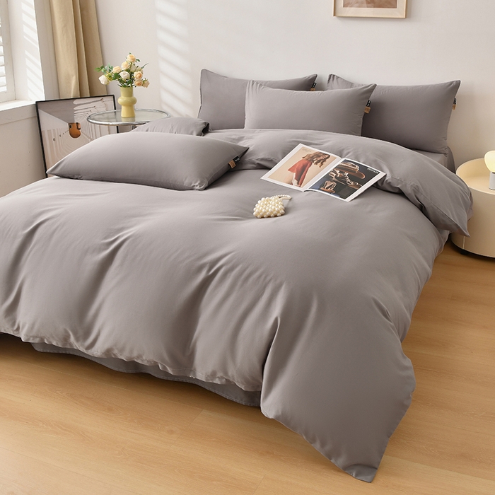 91家纺网 家纺一手货源 找家纺 宇彬家纺 2026直播热爆新款A类13374全棉一字绣纯色四件套贡缎新疆长绒匹马棉可定做 眠系列-绅士灰