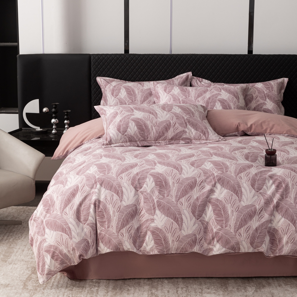 91家纺网 家纺一手货源 找家纺 贝兰仙奴 2025新款全棉磨毛多规格系列四件套 爱恋羽叶豆沙