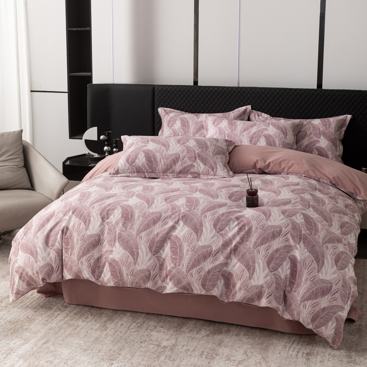 91家纺网 家纺一手货源 找家纺 贝兰仙奴 2025新款全棉磨毛多规格系列四件套 爱恋羽叶豆沙