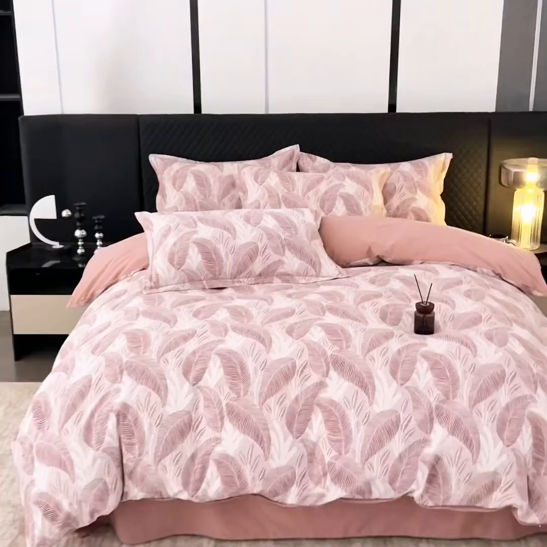 91家纺网 家纺一手货源 找家纺 贝兰仙奴 2025新款全棉磨毛多规格系列四件套 爱恋羽叶豆沙