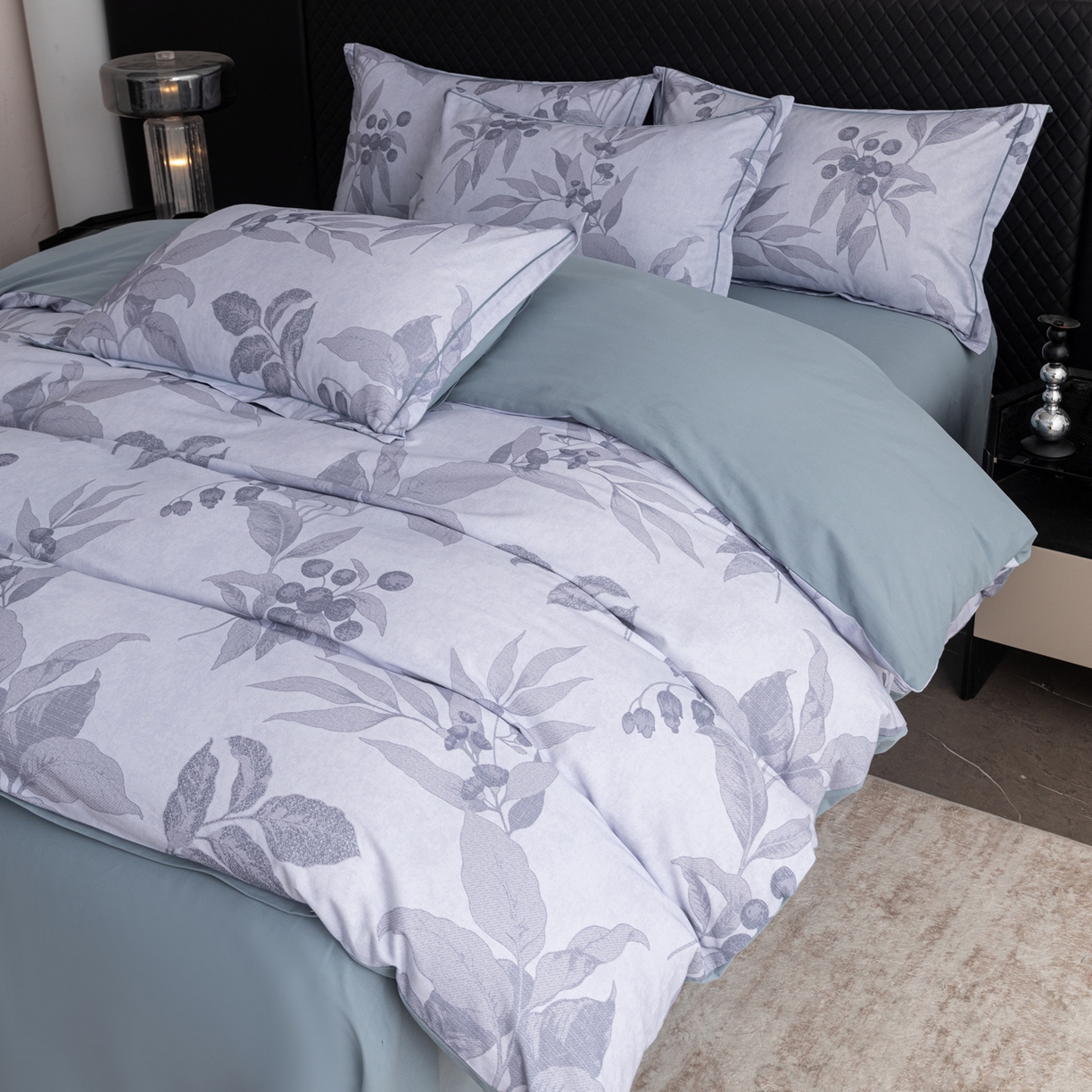 91家纺网 家纺一手货源 找家纺 贝兰仙奴 2025新款全棉磨毛多规格系列四件套 安梦灰