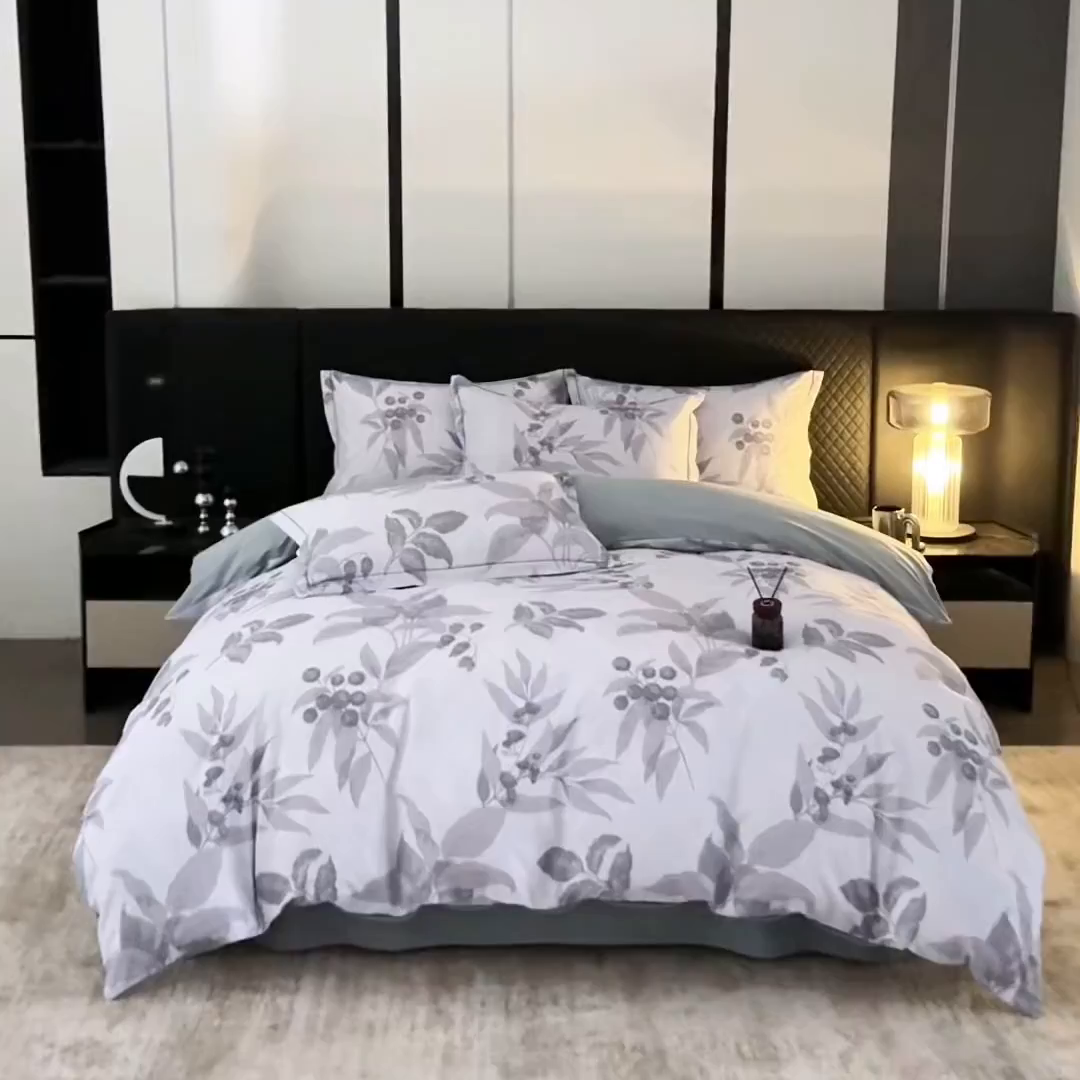 91家纺网 家纺一手货源 找家纺 贝兰仙奴 2025新款全棉磨毛多规格系列四件套 安梦灰