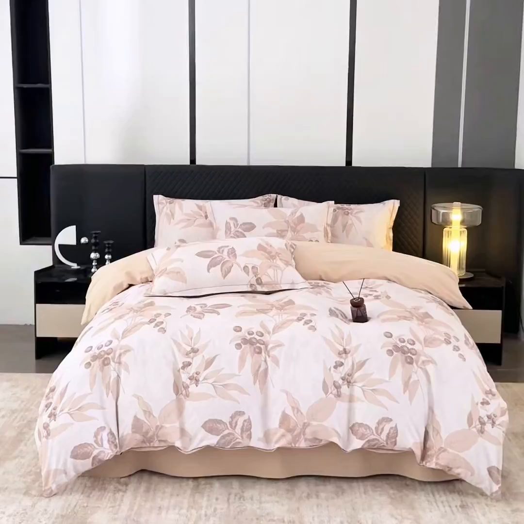 91家纺网 家纺一手货源 找家纺 贝兰仙奴 2025新款全棉磨毛多规格系列四件套 安梦咖