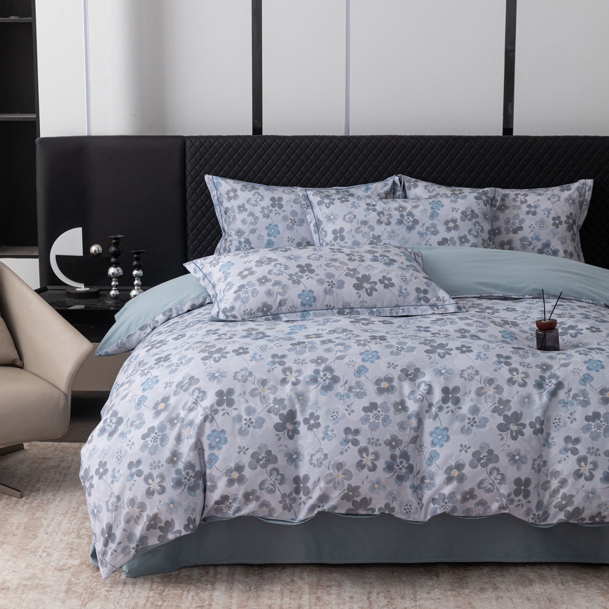 91家纺网 家纺一手货源 找家纺 贝兰仙奴 2025新款全棉磨毛多规格系列四件套 春风恋影灰