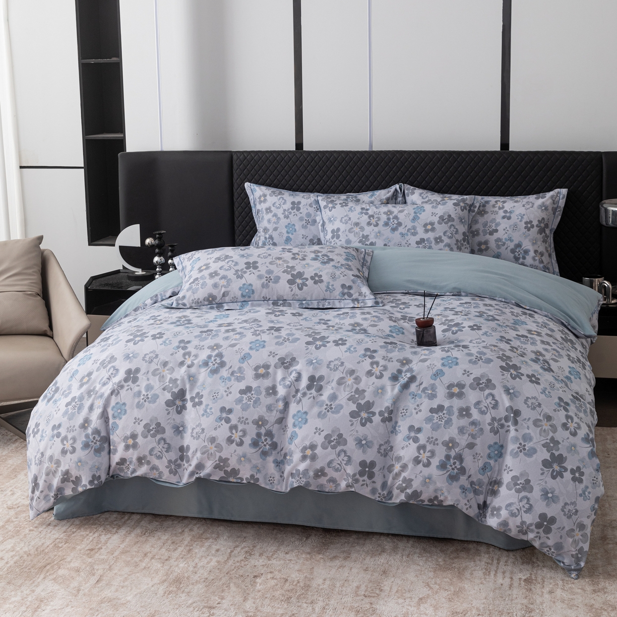 91家纺网 家纺一手货源 找家纺 贝兰仙奴 2025新款全棉磨毛多规格系列四件套 春风恋影灰