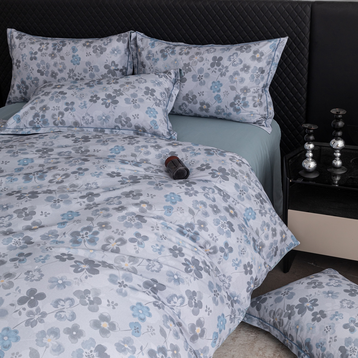 91家纺网 家纺一手货源 找家纺 贝兰仙奴 2025新款全棉磨毛多规格系列四件套 春风恋影灰