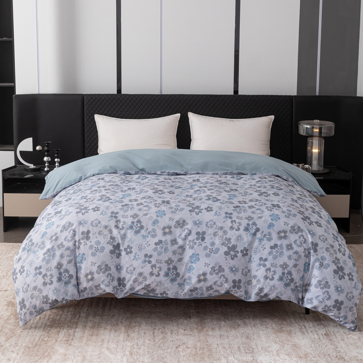 91家纺网 家纺一手货源 找家纺 贝兰仙奴 2025新款全棉磨毛多规格系列四件套 春风恋影灰