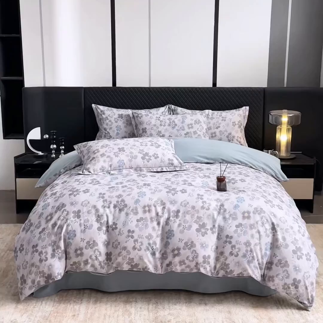 91家纺网 家纺一手货源 找家纺 贝兰仙奴 2025新款全棉磨毛多规格系列四件套 春风恋影灰