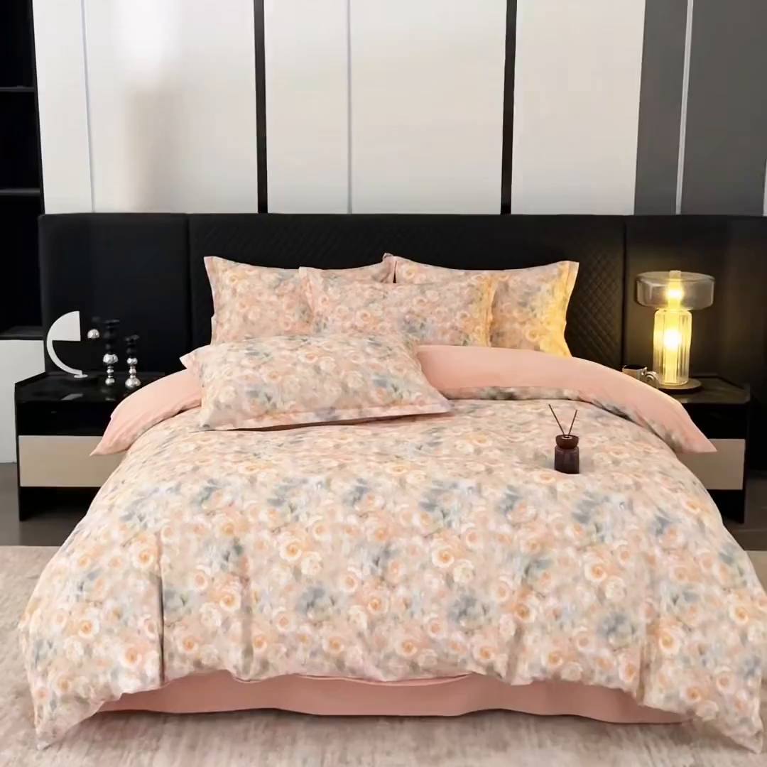 91家纺网 家纺一手货源 找家纺 贝兰仙奴 2025新款全棉磨毛多规格系列四件套 淡颜黄