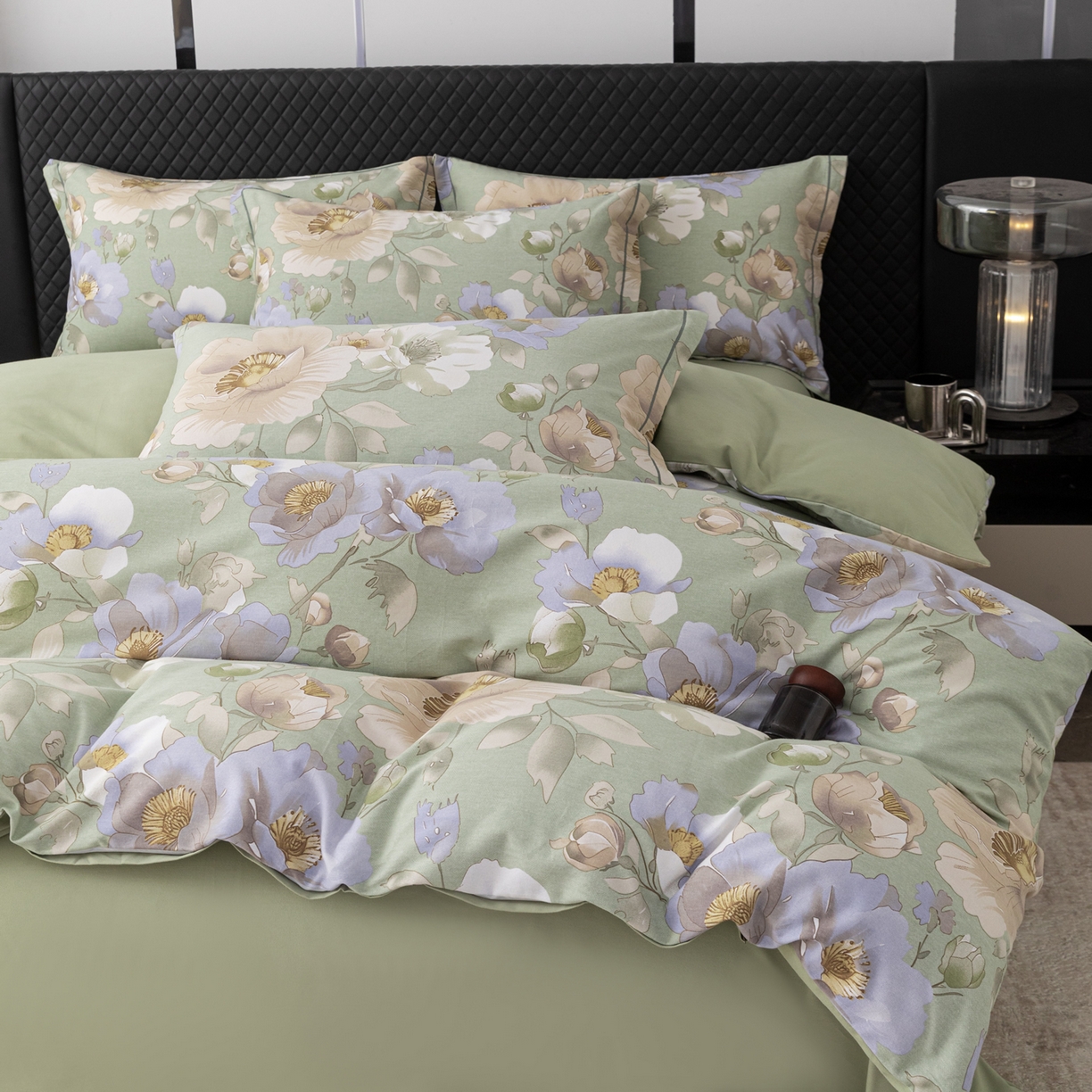 91家纺网 家纺一手货源 找家纺 贝兰仙奴 2025新款全棉磨毛多规格系列四件套 花灿烂绿