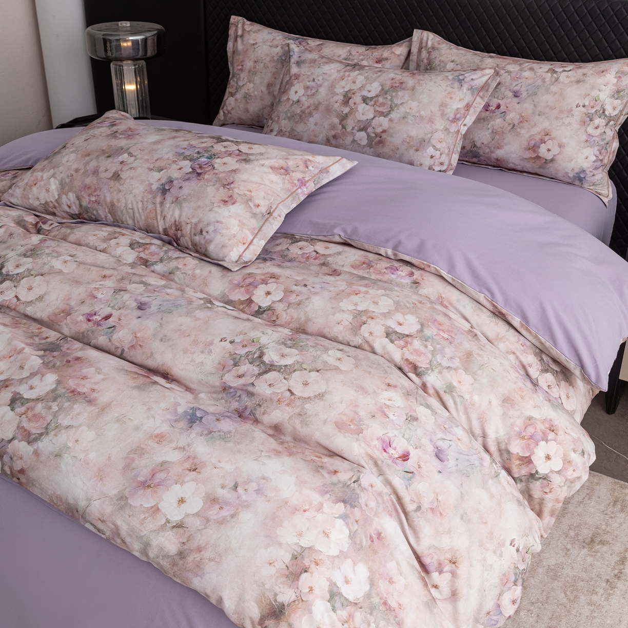 91家纺网 家纺一手货源 找家纺 贝兰仙奴 2025新款全棉磨毛多规格系列四件套 花曲里粉