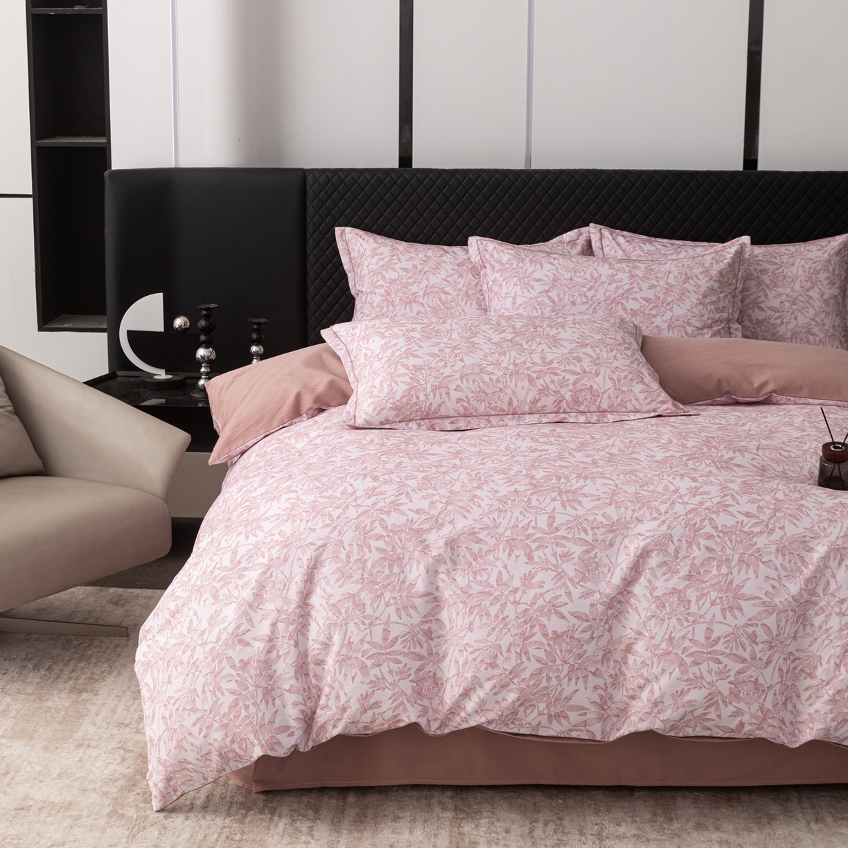 91家纺网 家纺一手货源 找家纺 贝兰仙奴 2025新款全棉磨毛多规格系列四件套 恋影春天粉