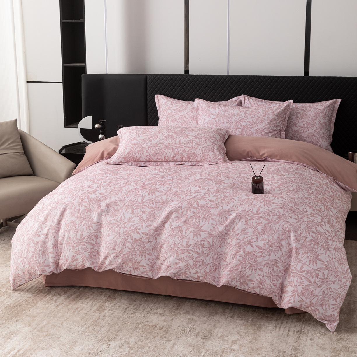 91家纺网 家纺一手货源 找家纺 贝兰仙奴 2025新款全棉磨毛多规格系列四件套 恋影春天粉