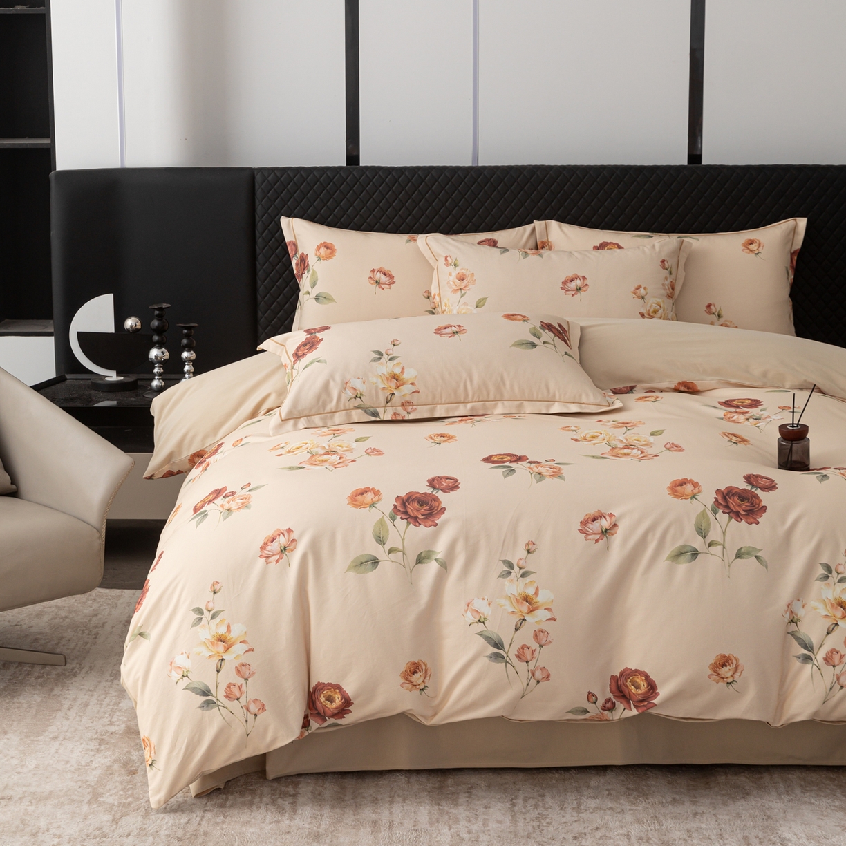 91家纺网 家纺一手货源 找家纺 贝兰仙奴 2025新款全棉磨毛多规格系列四件套 玫瑰时光黄