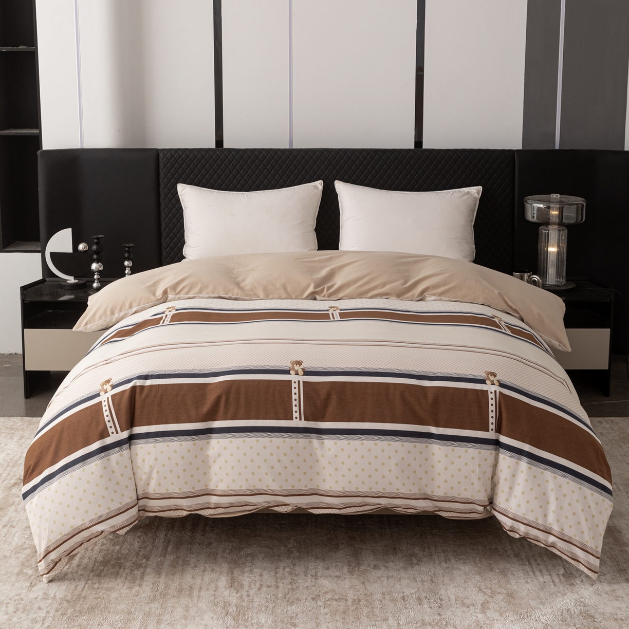 91家纺网 家纺一手货源 找家纺 贝兰仙奴 2025新款全棉磨毛多规格系列四件套 熊可爱咖