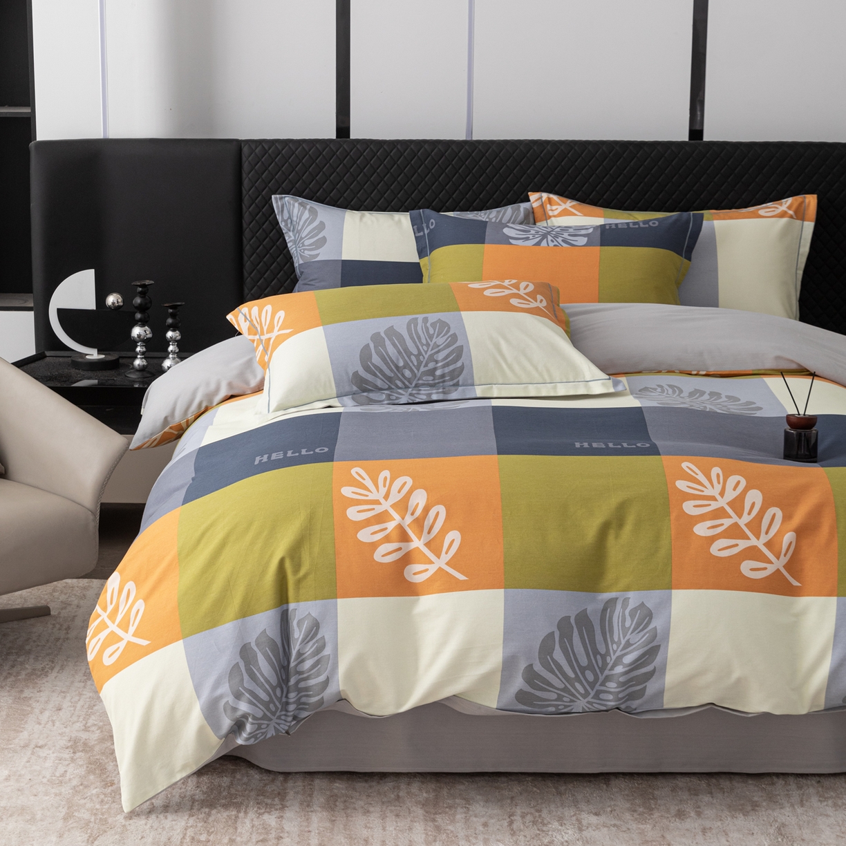 91家纺网 家纺一手货源 找家纺 贝兰仙奴 2025新款全棉磨毛多规格系列四件套 叶梦格调