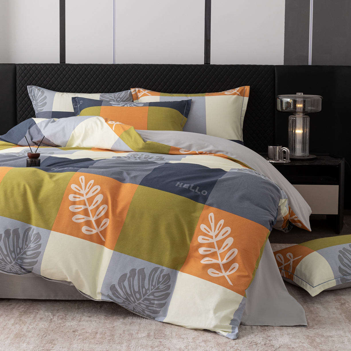 91家纺网 家纺一手货源 找家纺 贝兰仙奴 2025新款全棉磨毛多规格系列四件套 叶梦格调