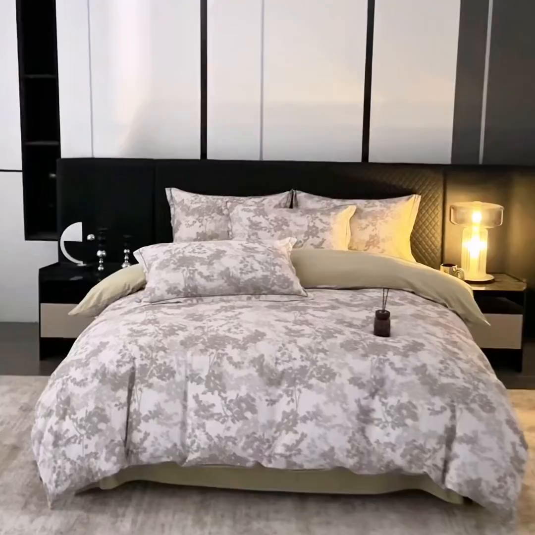 91家纺网 家纺一手货源 找家纺 贝兰仙奴 2025新款全棉磨毛多规格系列四件套 云夏灰