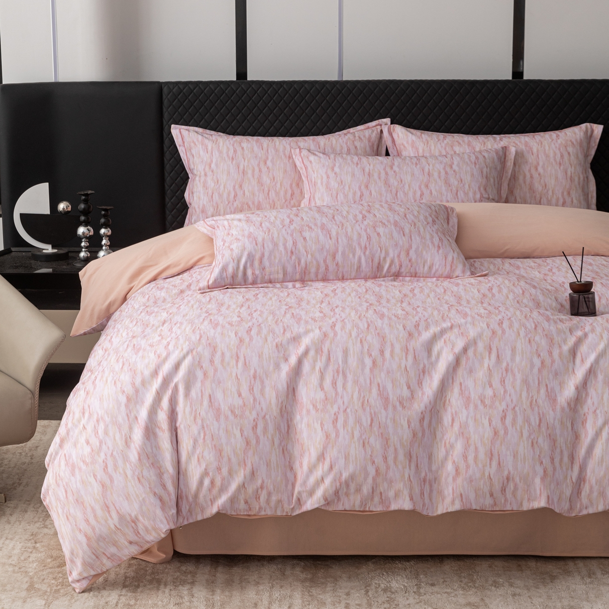 91家纺网 家纺一手货源 找家纺 贝兰仙奴 2025新款全棉磨毛多规格系列四件套 云岫流彩粉