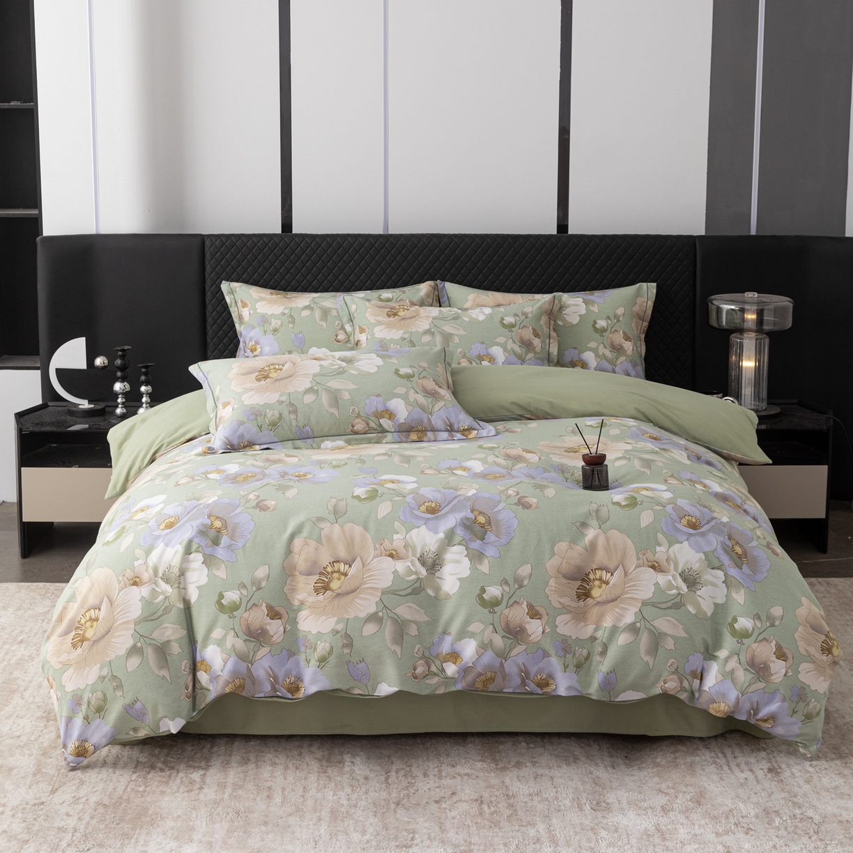 91家纺网 家纺一手货源 找家纺 贝兰仙奴 2025新款全棉磨毛多规格系列单被套 花灿烂绿